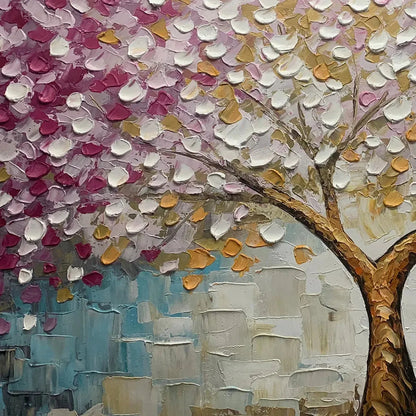 CHERRY BLOSSOM DREAM: Panoramic Textured Impasto Painting | rectangular format, hand-painted canvas edge