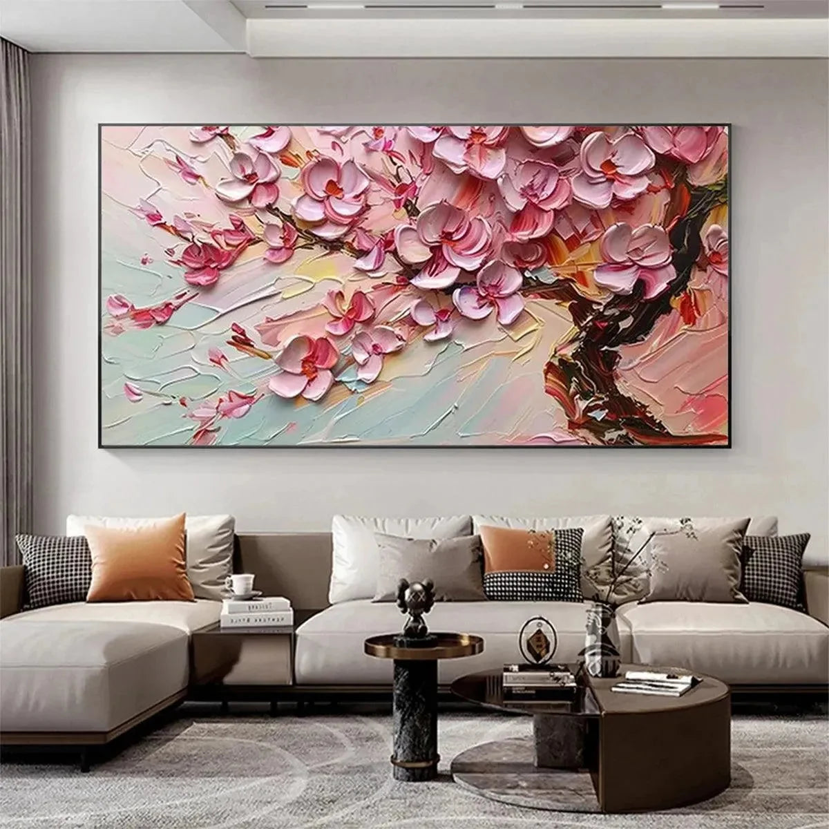 CHERRY BLOSSOM DREAM: Textured Impasto Cherry Blossom | textured impasto closeup, raised brushwork detail