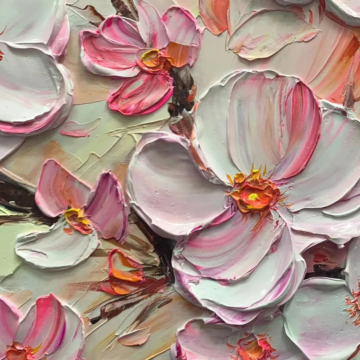 CHERRY BLOSSOM DREAM: Textured Impasto Cherry Blossom | rectangular format, hand-painted canvas edge