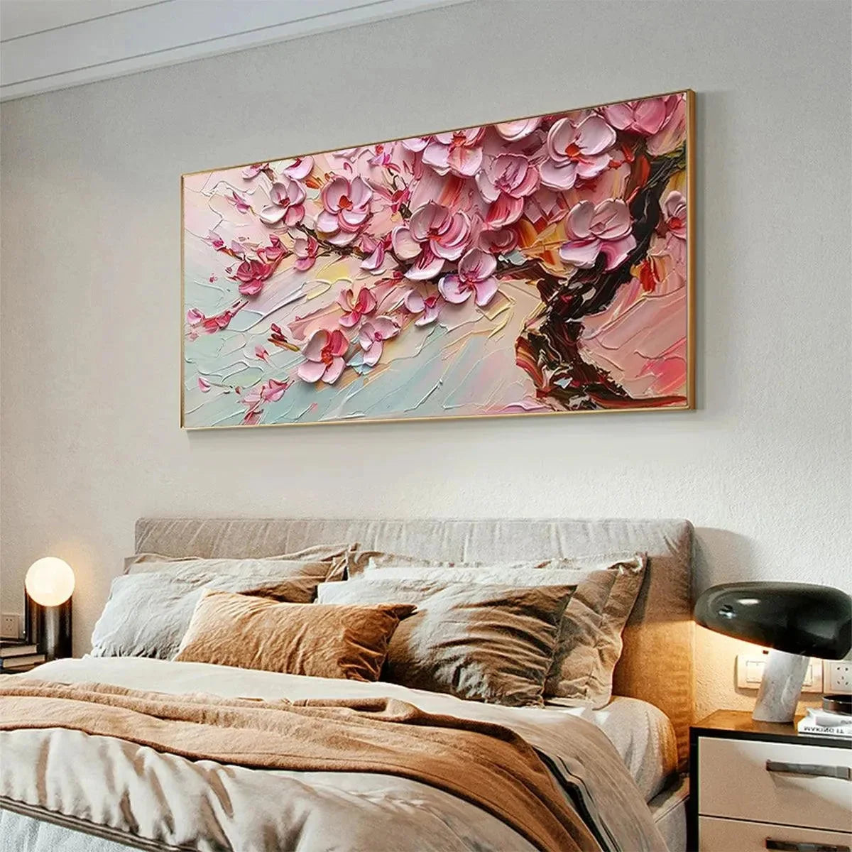CHERRY BLOSSOM DREAM: Textured Impasto Cherry Blossom | rolled canvas, ready for custom framing