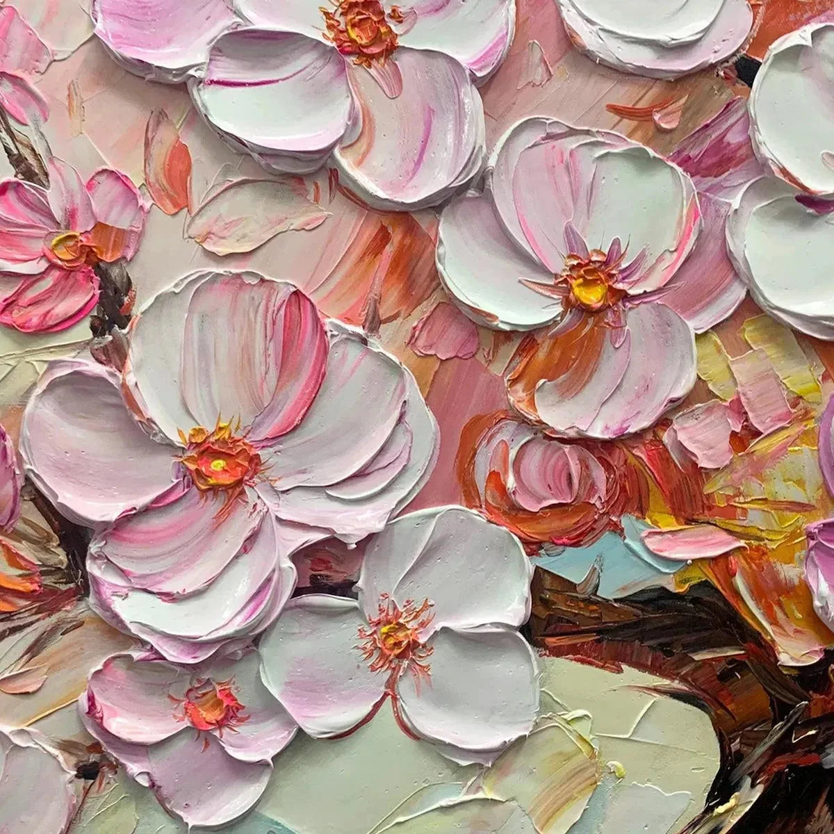 CHERRY BLOSSOM DREAM: Textured Impasto Cherry Blossom | black frame version on white wall