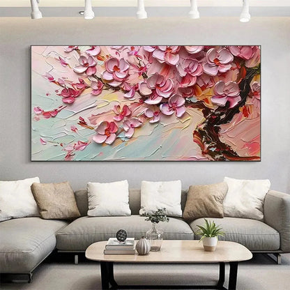 CHERRY BLOSSOM DREAM: Textured Impasto Cherry Blossom | floral palette, original living room art
