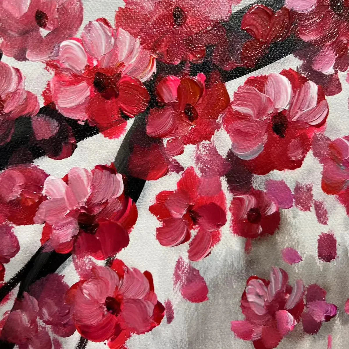 CHERRY BLOSSOM SERENITY: Horizontal Cherry Blossom Landscape Painting | rectangular format, hand-painted canvas edge