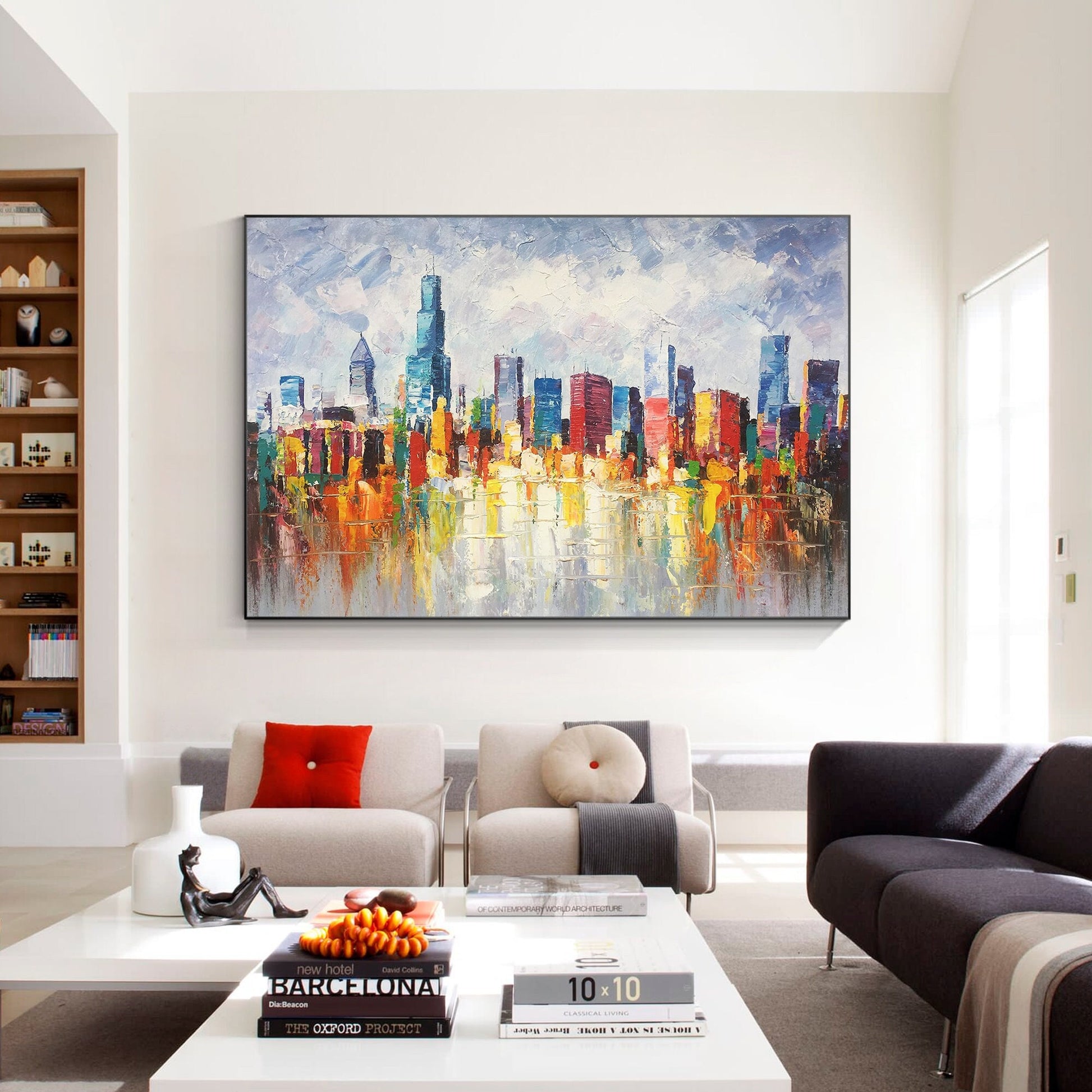 Chicago Skyline Cityscape Painting Canvas, Original palette knife heavy texture, #2