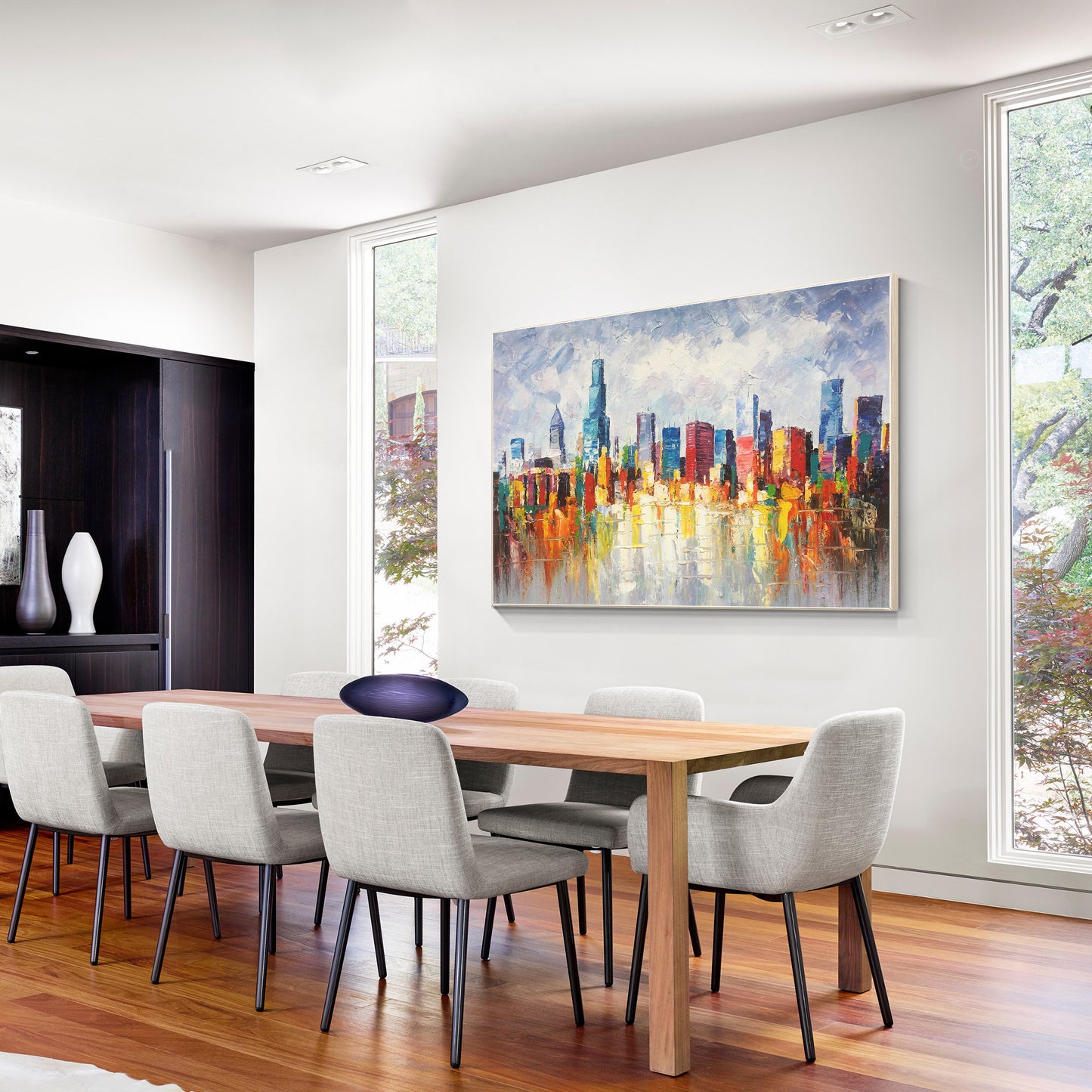 Chicago Skyline Cityscape Painting Canvas, Original palette knife heavy texture, #3