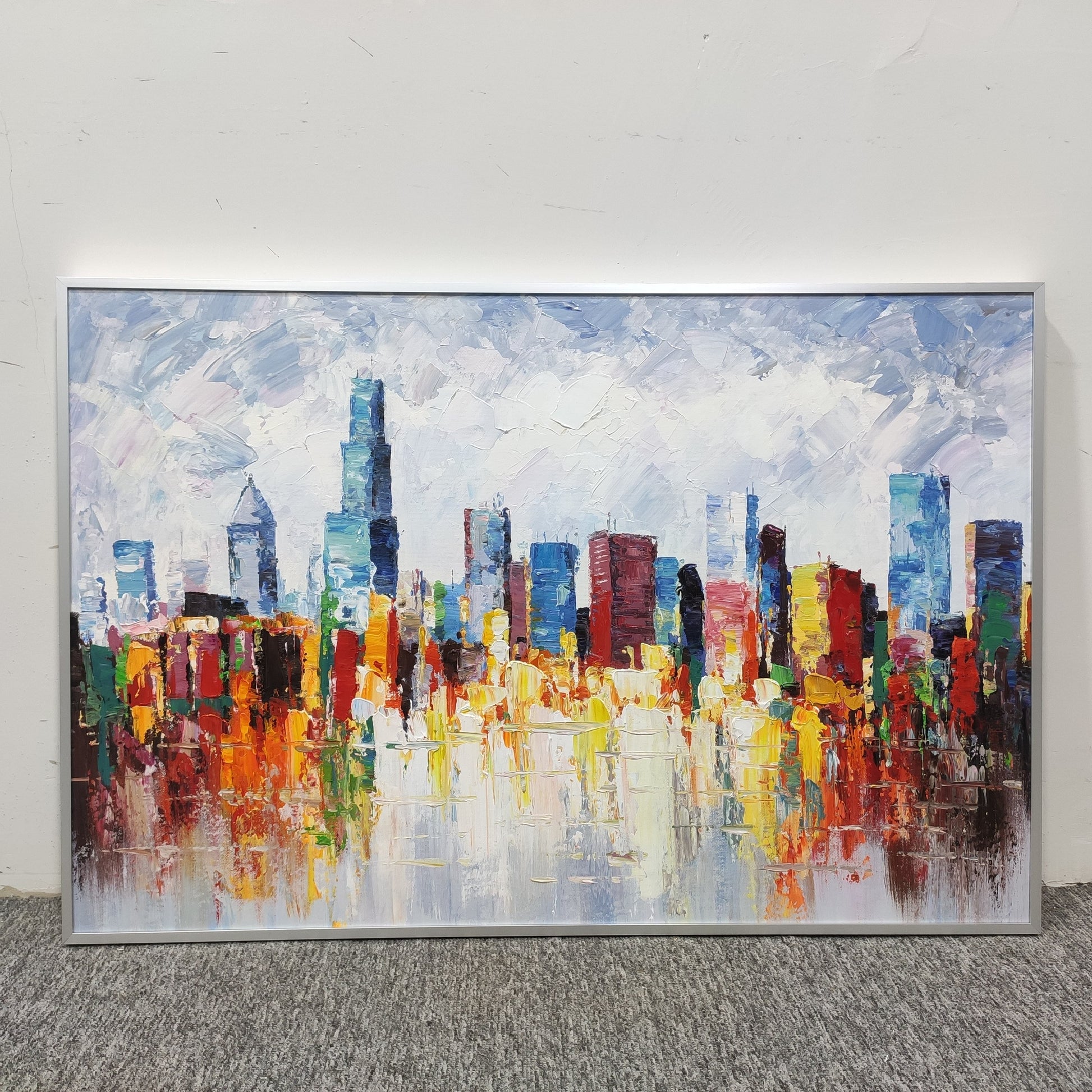 Chicago Skyline Cityscape Painting Canvas, Original palette knife heavy texture, #6