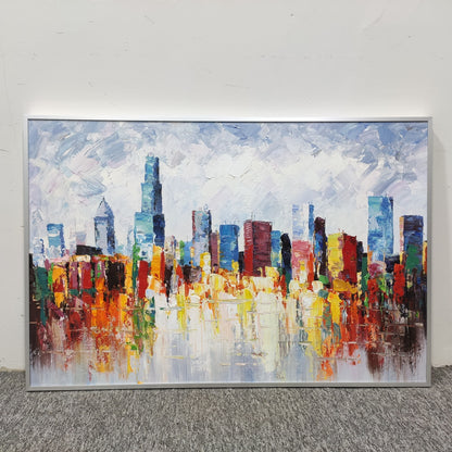 Chicago Skyline Cityscape Painting Canvas, Original palette knife heavy texture, #6