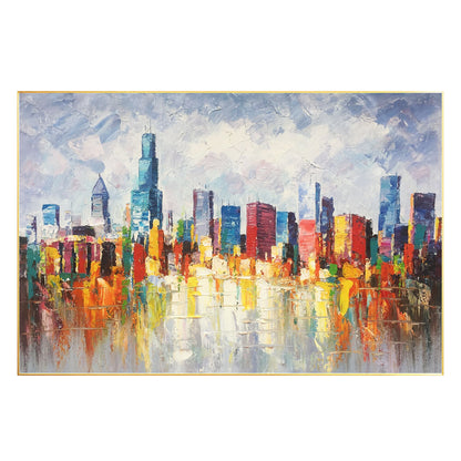 Chicago Skyline Cityscape Painting Canvas, Original palette knife heavy texture, #8