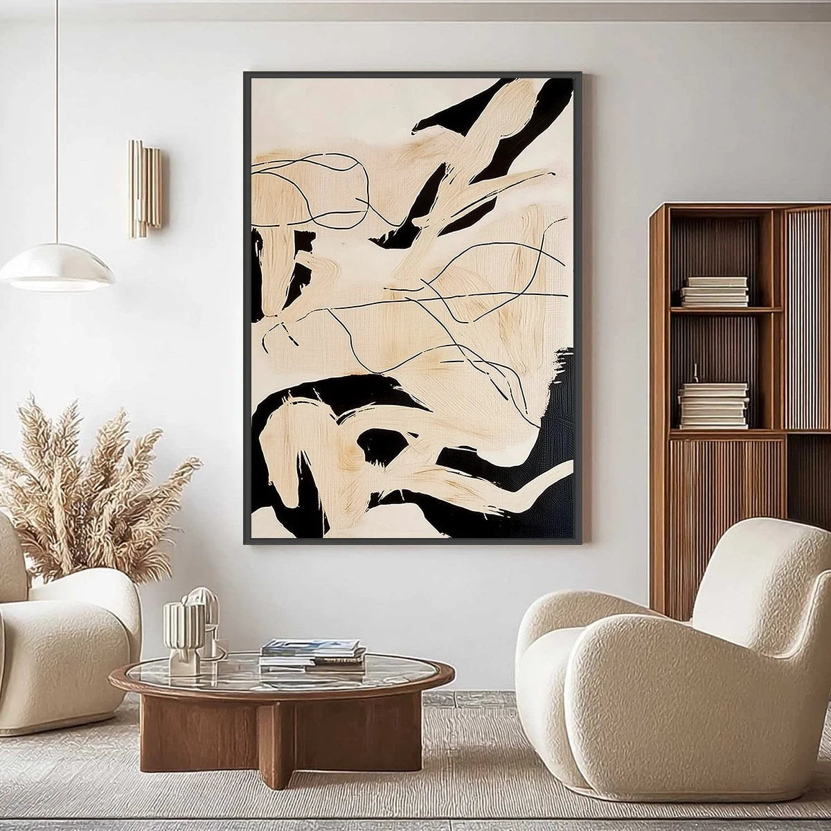 CHOREOGRAPHY | Black and Beige Abstract Oil Painting for Wall | Abstract closeup, raised brushwork detail