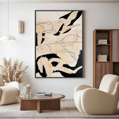 CHOREOGRAPHY | Black and Beige Abstract Oil Painting for Wall | Abstract closeup, raised brushwork detail