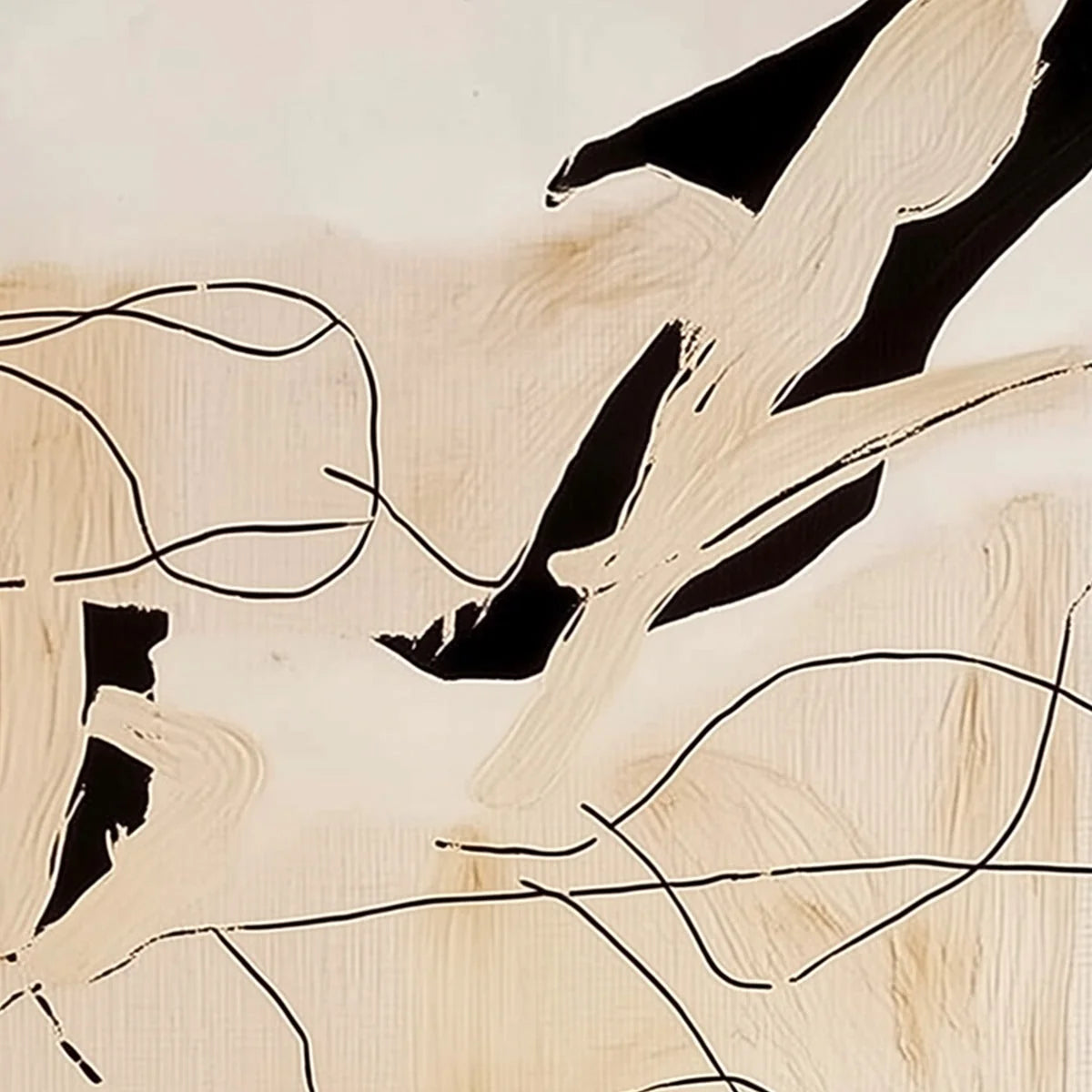 CHOREOGRAPHY | Black and Beige Abstract Oil Painting for Wall | rectangular format, hand-painted canvas edge