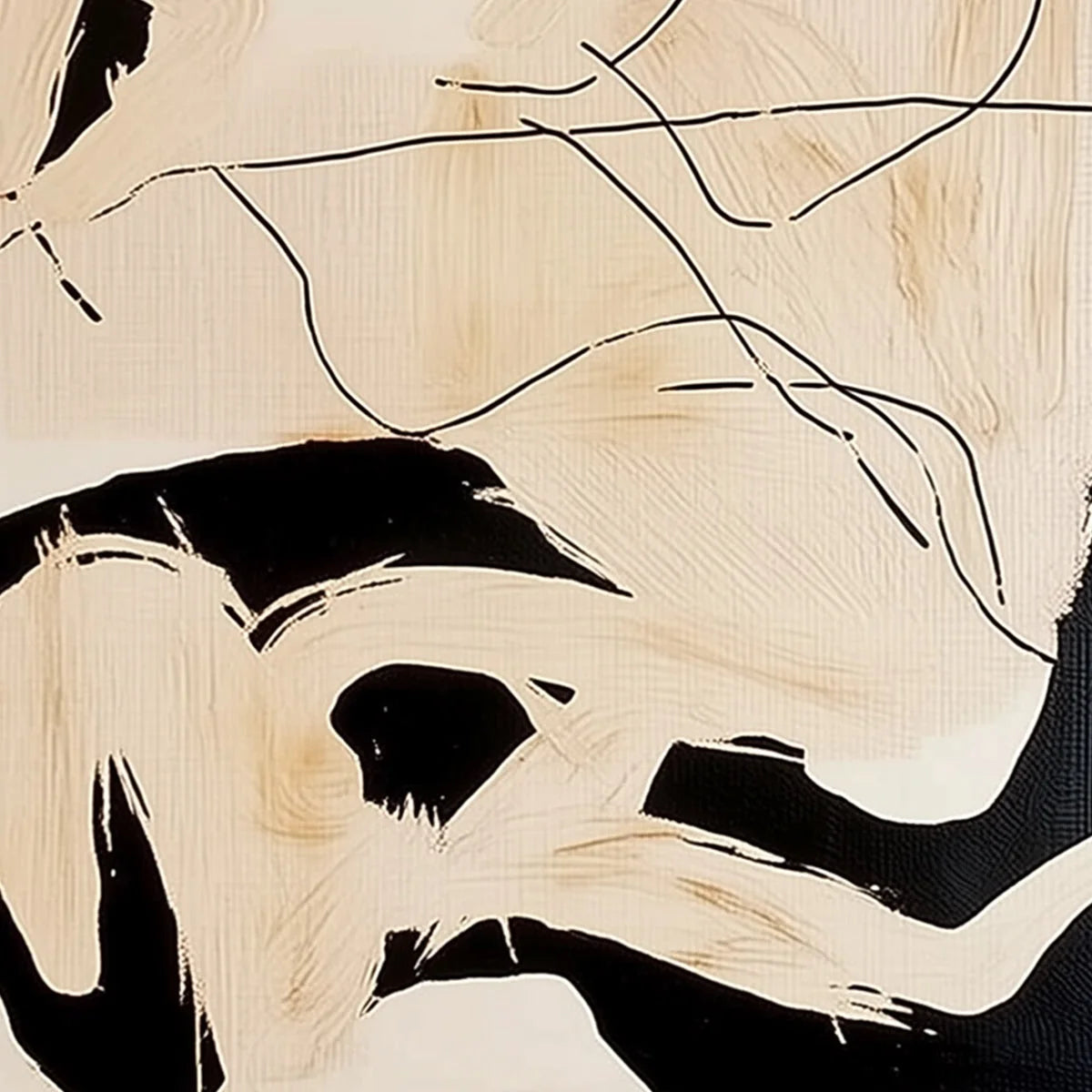 CHOREOGRAPHY | Black and Beige Abstract Oil Painting for Wall | rolled canvas, ready for custom framing