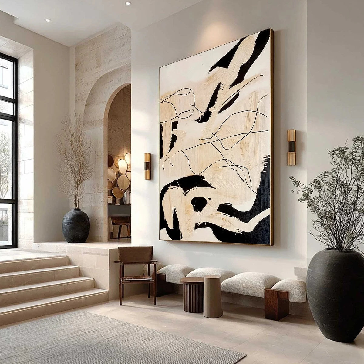 CHOREOGRAPHY | Black and Beige Abstract Oil Painting for Wall | Abstract mood, soft natural light studio shot