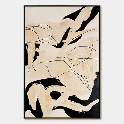 CHOREOGRAPHY | Black and Beige Abstract Oil Painting for Wall | hanging in CHOREOGRAPHY | Black and Beige Abstract Oil Painting for Wall featuring layered textured brushwork in refined tones; abstr...