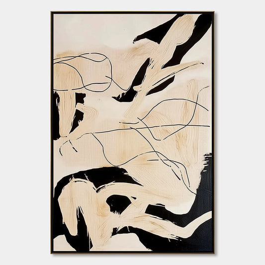 CHOREOGRAPHY | Black and Beige Abstract Oil Painting for Wall | hanging in CHOREOGRAPHY | Black and Beige Abstract Oil Painting for Wall featuring layered textured brushwork in refined tones; abstr...
