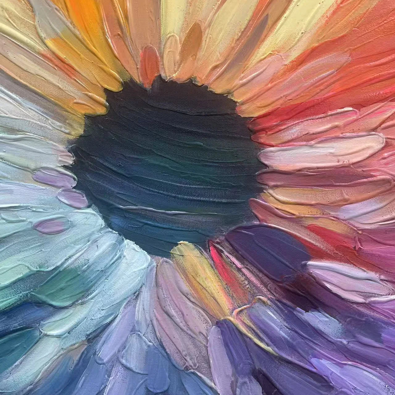 CHROMA BLOOM: Colorful Abstract Impasto Oil Painting | rectangular format, hand-painted canvas edge