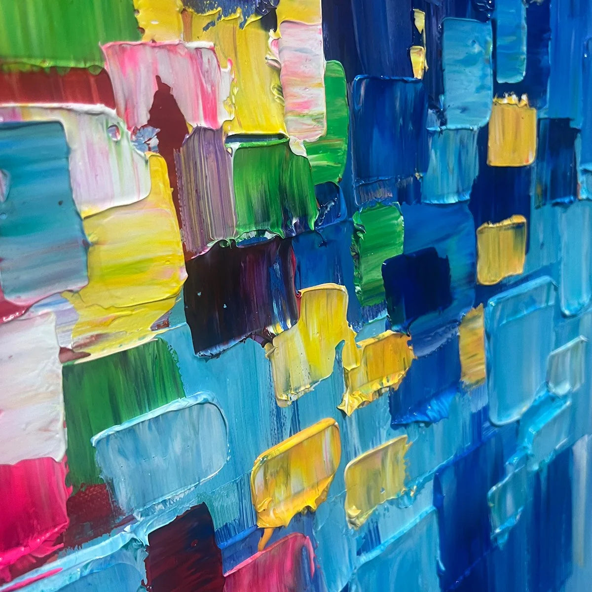 CHROMA DANCE: Colorful Abstract Impasto Oil Painting | rectangular format, hand-painted canvas edge