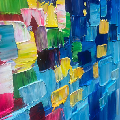 CHROMA DANCE: Colorful Abstract Impasto Oil Painting | rectangular format, hand-painted canvas edge