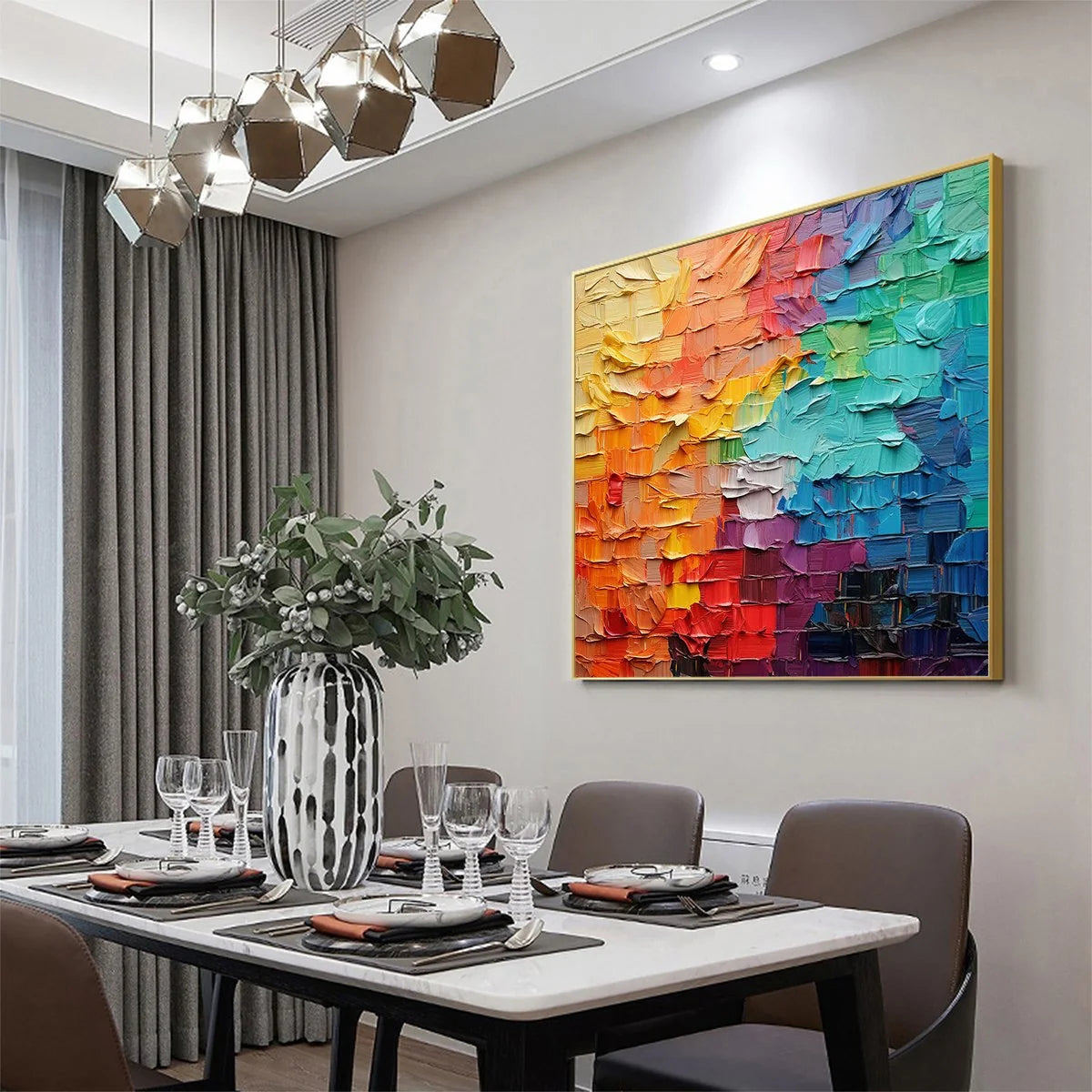 CHROMA FLOW: Textured Abstract Impasto Oil Painting | gold frame stretched on neutral wall
