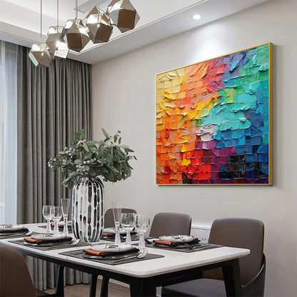 CHROMA FLOW: Textured Abstract Impasto Oil Painting | gold frame stretched on neutral wall