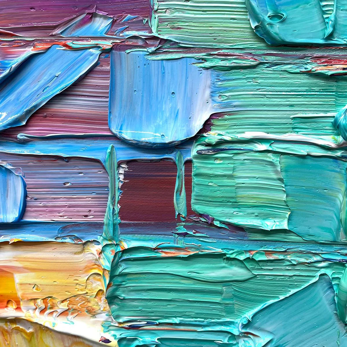CHROMA FLOW: Textured Abstract Impasto Oil Painting | black frame version on white wall