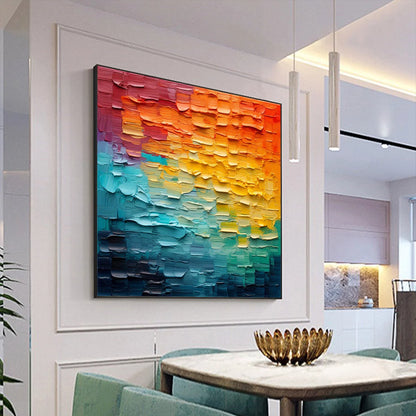 CHROMA FLOW: Textured Abstract Impasto Oil Painting | gold frame stretched on neutral wall