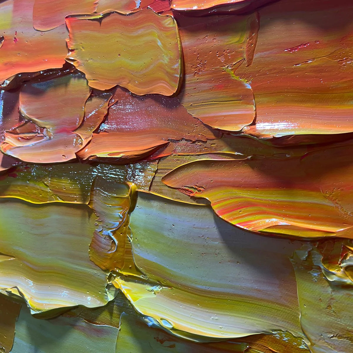 CHROMA FLOW: Textured Abstract Impasto Oil Painting | black frame version on white wall