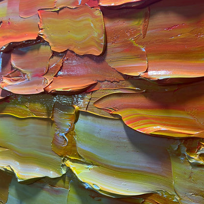 CHROMA FLOW: Textured Abstract Impasto Oil Painting | black frame version on white wall