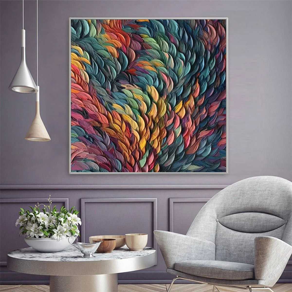 CHROMA WHIRL: Textured Impasto Oil Painting in Vibrant Multicolor | rolled canvas, ready for custom framing