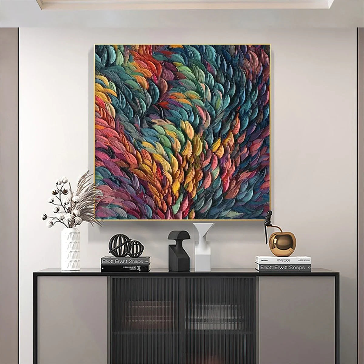 CHROMA WHIRL: Textured Impasto Oil Painting in Vibrant Multicolor | Abstract mood, soft natural light studio shot