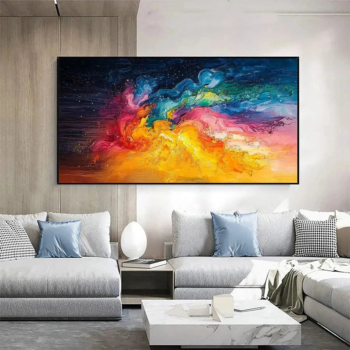 CHROMA NOVA: Panoramic Abstract Rainbow Oil Painting | abstract closeup, raised brushwork detail