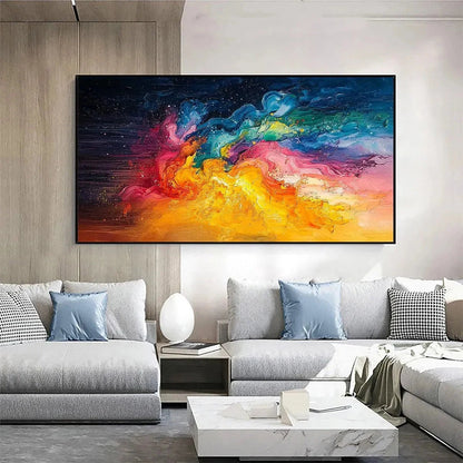 CHROMA NOVA: Panoramic Abstract Rainbow Oil Painting | abstract closeup, raised brushwork detail