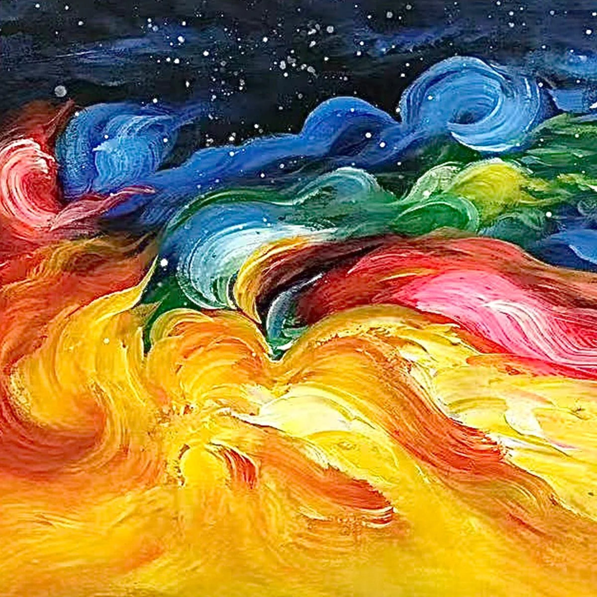 CHROMA NOVA: Panoramic Abstract Rainbow Oil Painting | black frame version on white wall