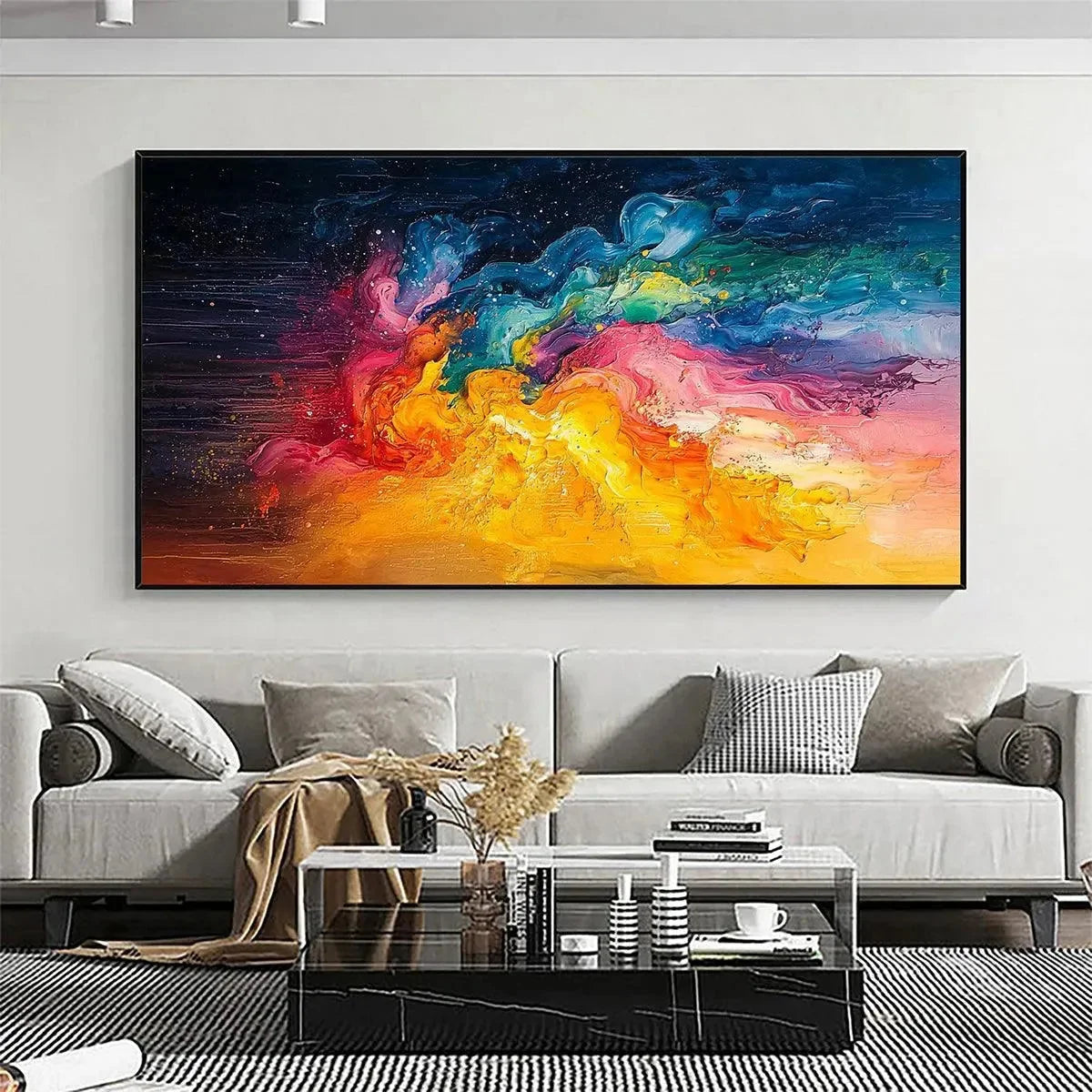 CHROMA NOVA: Panoramic Abstract Rainbow Oil Painting | abstract mood, soft natural light studio shot