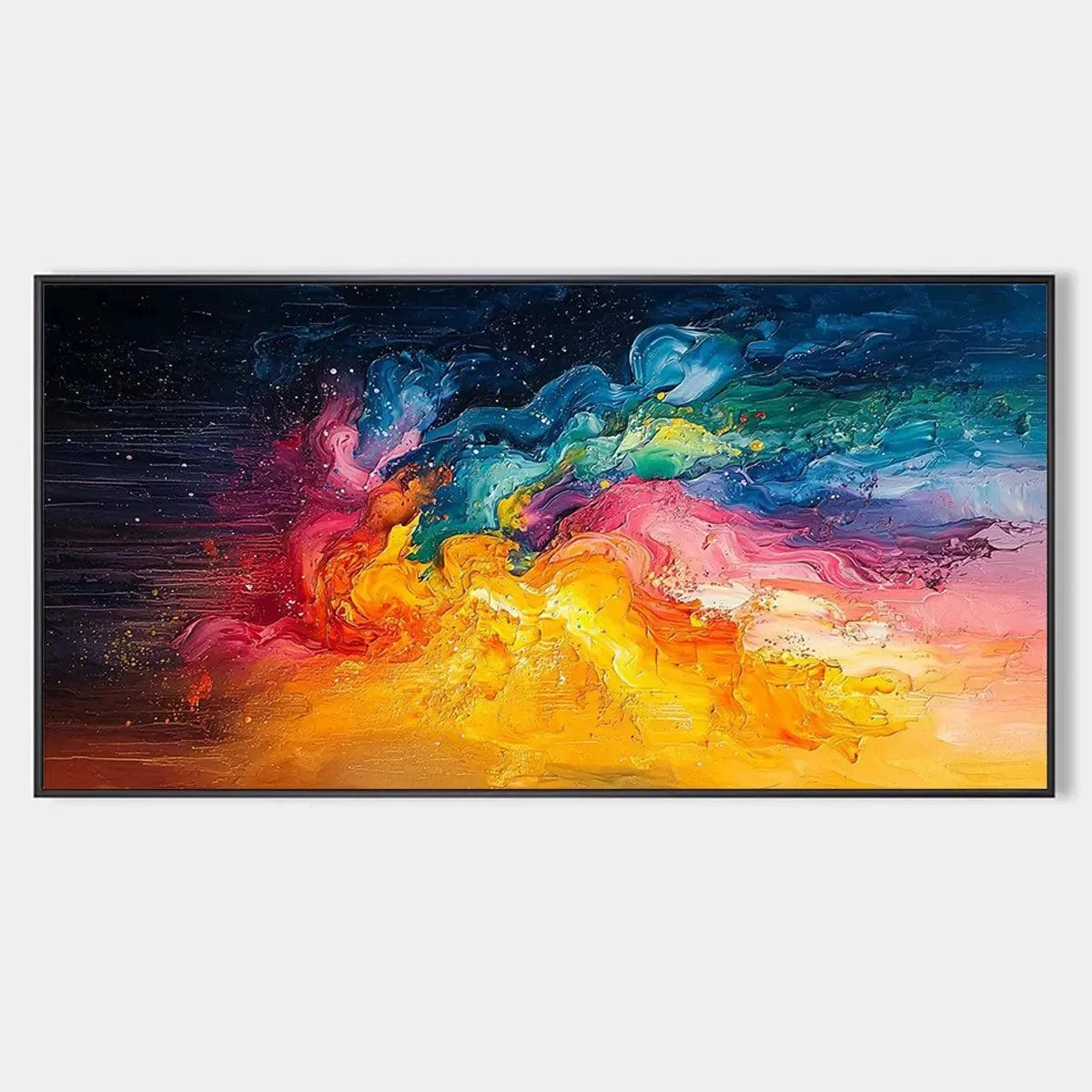CHROMA NOVA: Panoramic Abstract Rainbow Oil Painting | hanging in living room, abstract wall art