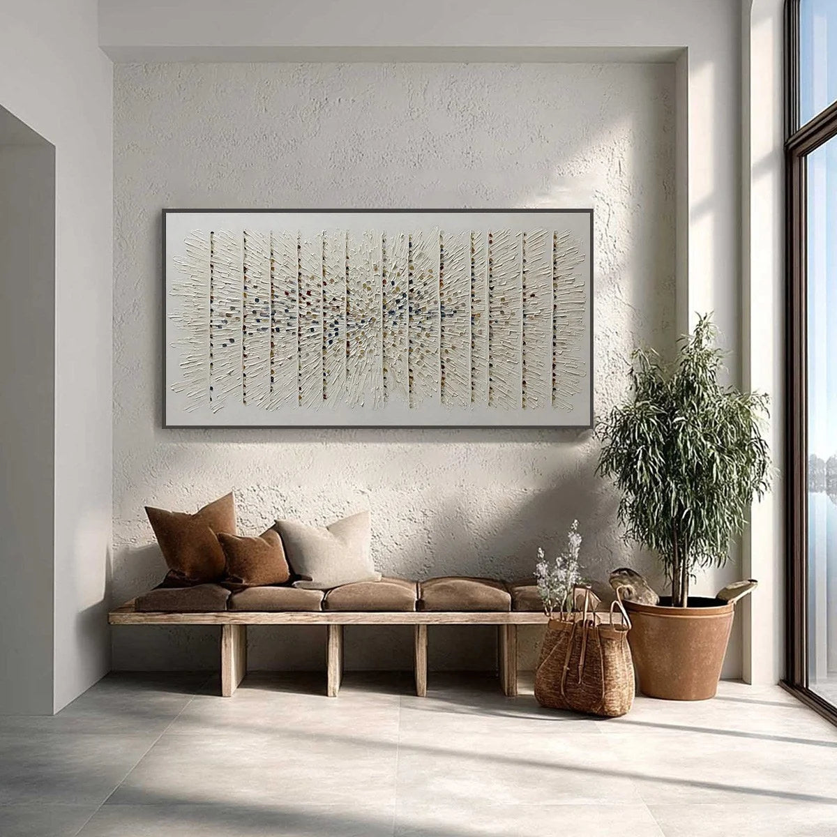 CHROMA PULSE: Textured Wabi Sabi Abstract Painting | gold frame stretched on neutral wall