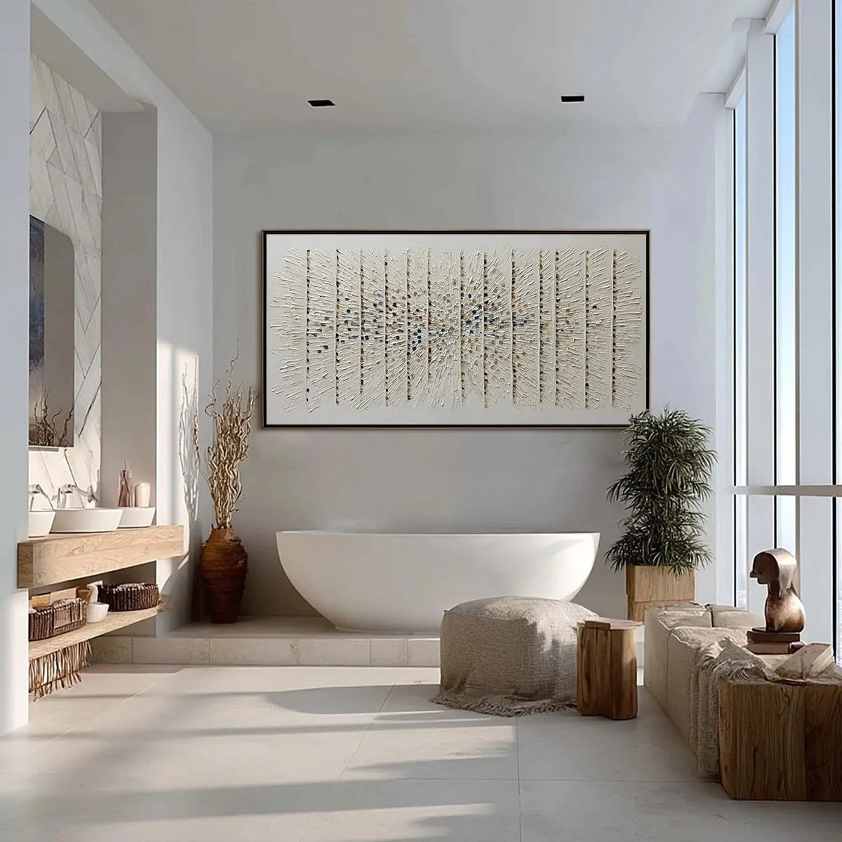 CHROMA PULSE: Textured Wabi Sabi Abstract Painting | black frame version on white wall