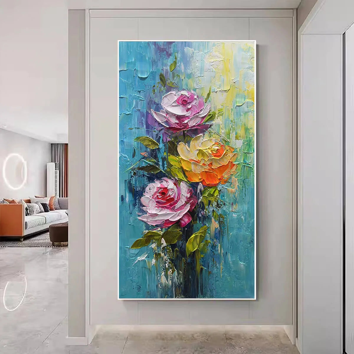 CHROMA ROSES: Colorful Roses Floral Impasto Oil Painting | Abstract closeup, raised brushwork detail