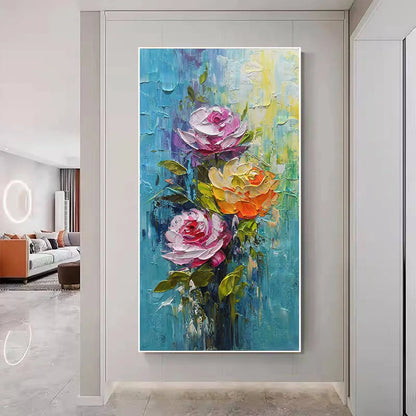 CHROMA ROSES: Colorful Roses Floral Impasto Oil Painting | Abstract closeup, raised brushwork detail