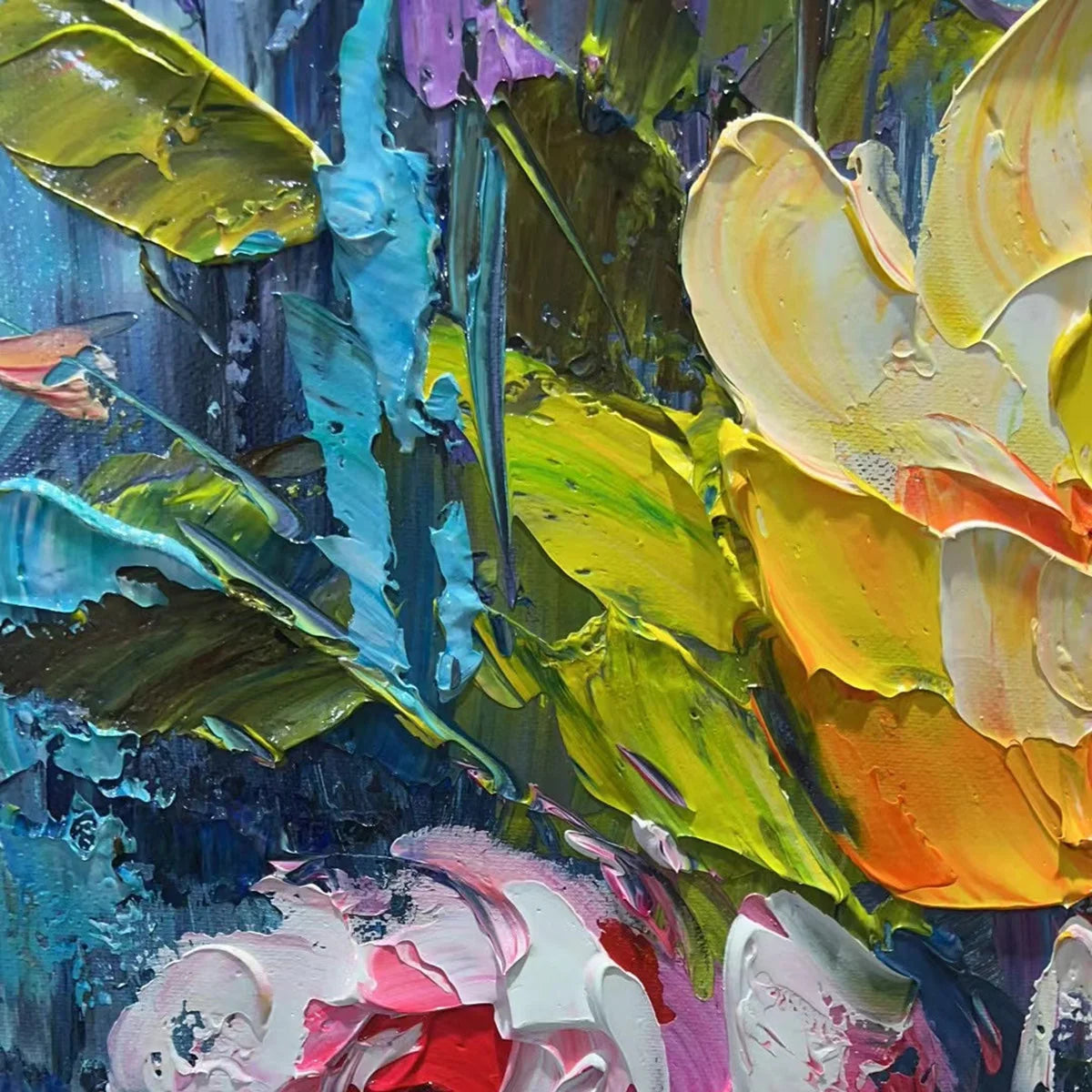 CHROMA ROSES: Colorful Roses Floral Impasto Oil Painting | rolled canvas, ready for custom framing