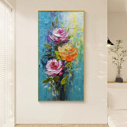CHROMA ROSES: Colorful Roses Floral Impasto Oil Painting | Abstract mood, soft natural light studio shot