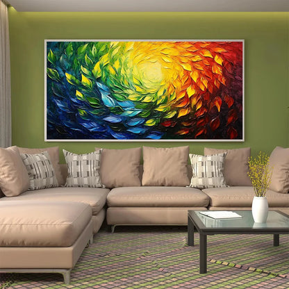 CHROMA SPIN: Impasto Abstract Oil Painting in Vibrant Rainbow Colors | rectangular format, hand-painted canvas edge