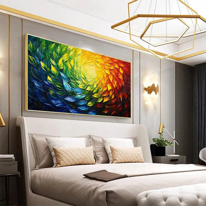 CHROMA SPIN: Impasto Abstract Oil Painting in Vibrant Rainbow Colors | Abstract mood, soft natural light studio shot