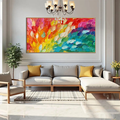 CHROMA WAVE: Textured Abstract Rainbow Oil Painting | Abstract closeup, raised brushwork detail