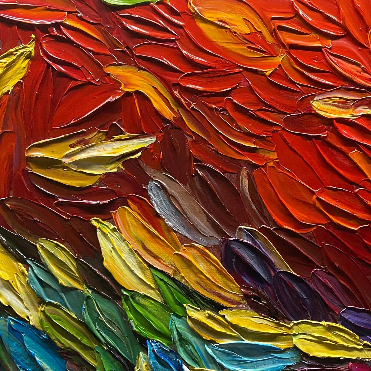 CHROMA WHISPERS: Colorful Abstract Impasto Oil Painting | rolled canvas, ready for custom framing