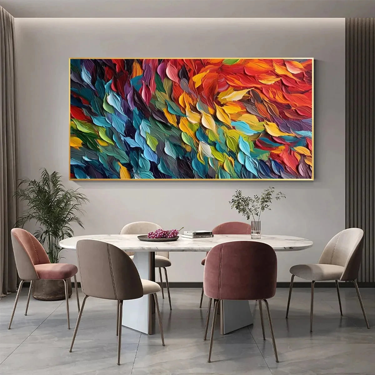 CHROMA WHISPERS: Colorful Abstract Impasto Oil Painting | black frame version on white wall