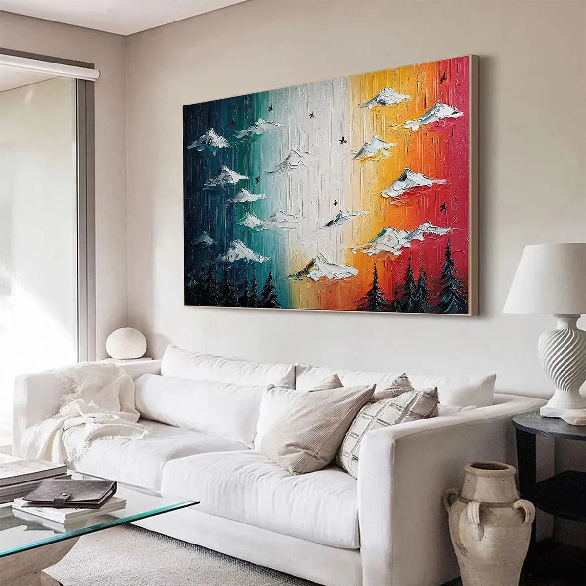 CHROMATIC ASCENSION: Colorful Mountain Landscape Impasto | rectangular format, hand-painted canvas edge