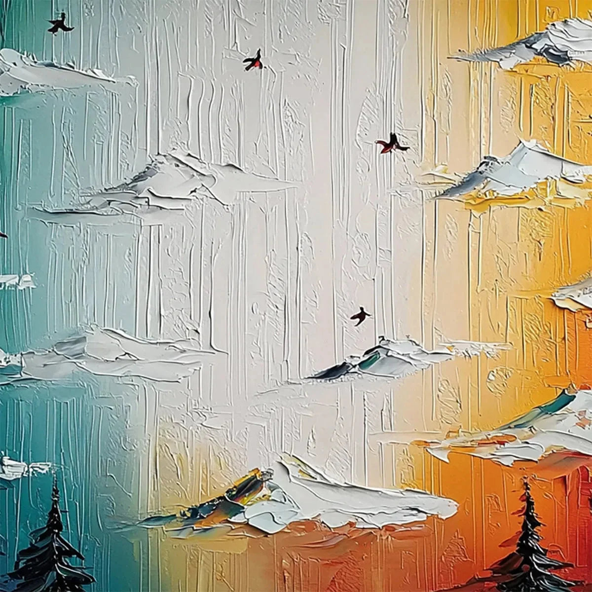 CHROMATIC ASCENSION: Colorful Mountain Landscape Impasto | gold frame stretched on neutral wall