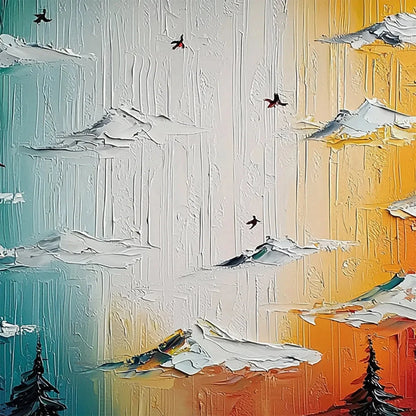 CHROMATIC ASCENSION: Colorful Mountain Landscape Impasto | gold frame stretched on neutral wall