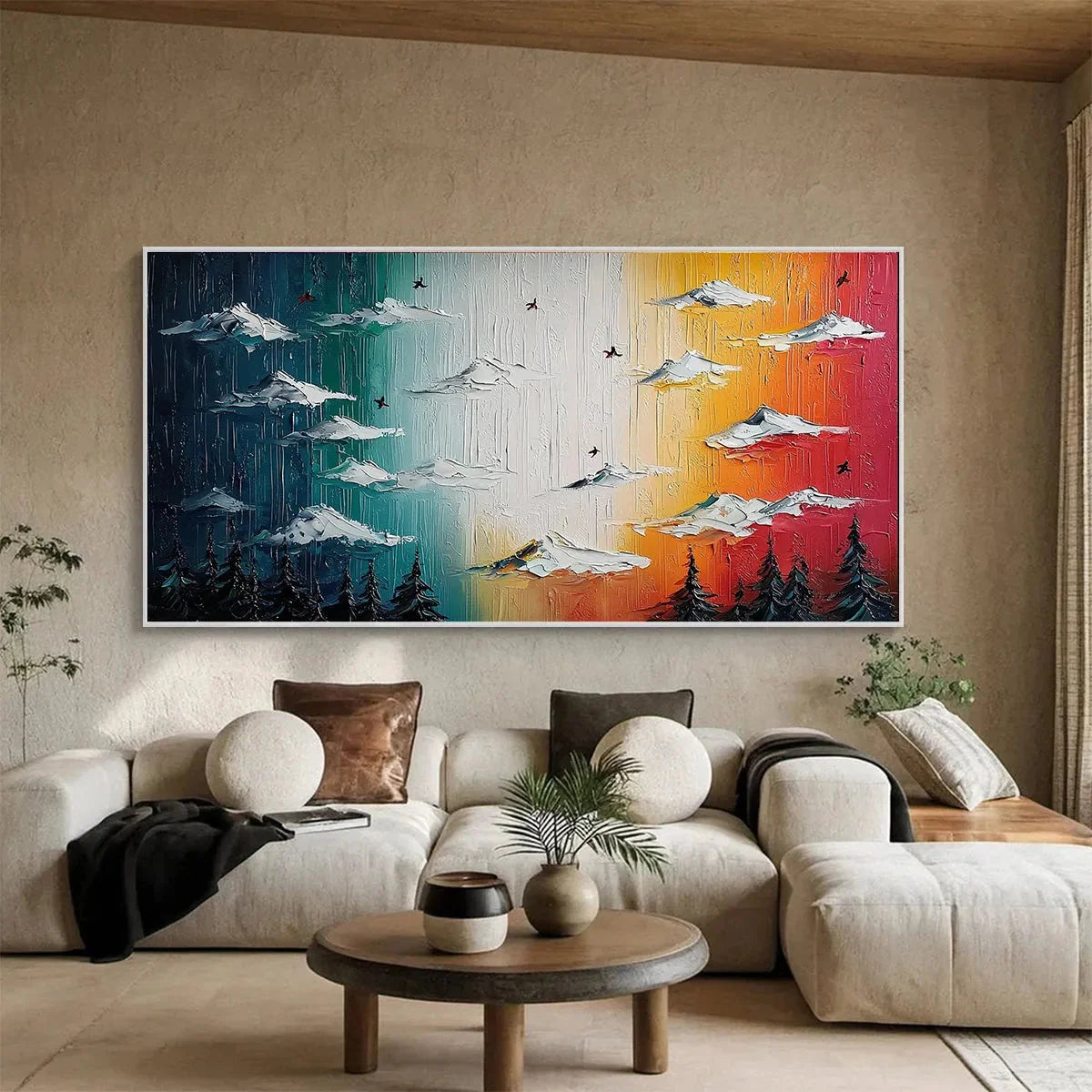 CHROMATIC ASCENSION: Colorful Mountain Landscape Impasto | impasto mood, soft natural light studio shot